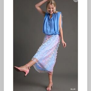 598. Butterfly 3D tulle midi skirt in multi colors